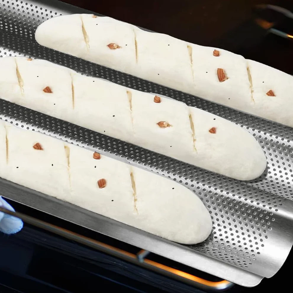 Bandeja para 3 Baguettes, Molde para Pan, Accesorios para Hornear, 38,5 x 28,5 cm