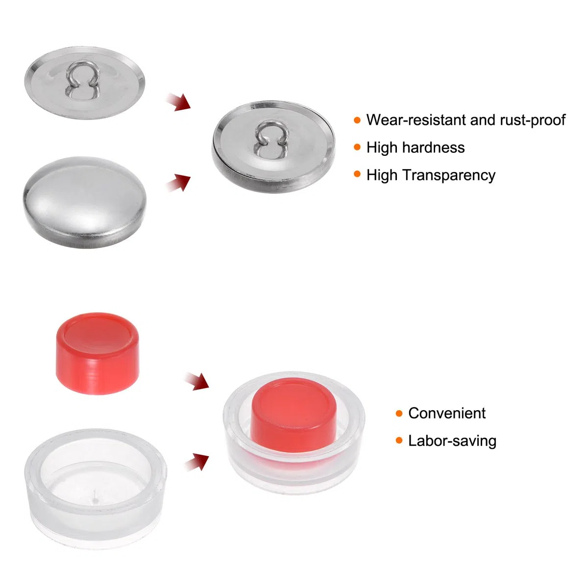 HARFINGTON Kit de 100 botones de cubierta automática de 36 L, 0.9 pulgadas, 23 mm con parte trasera de alambre, botones de aluminio para cubrir botones de tela, kit de botones cubiertos con 2