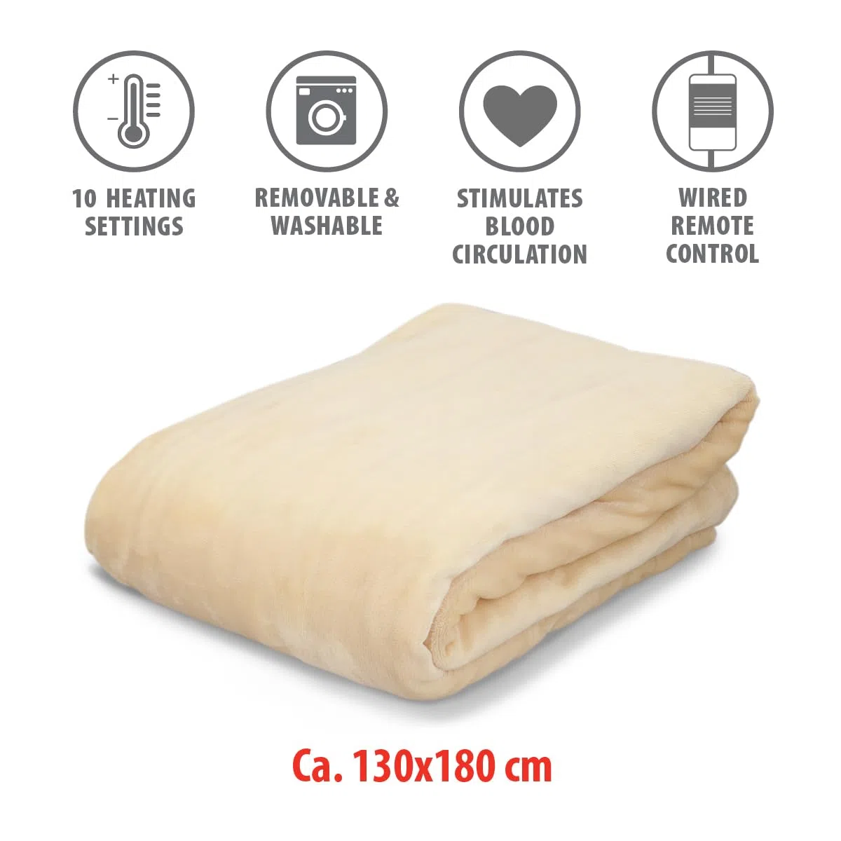 alpina Manta Térmica Eléctrica - 1 Persona - 180x130 cm - Manta Eléctrica para Cama Matrimonio - 10 Potencias de Calor - Temporizador - Ideal para Calienta Camas Eléctrico y Dolor Menstrual - Beige
