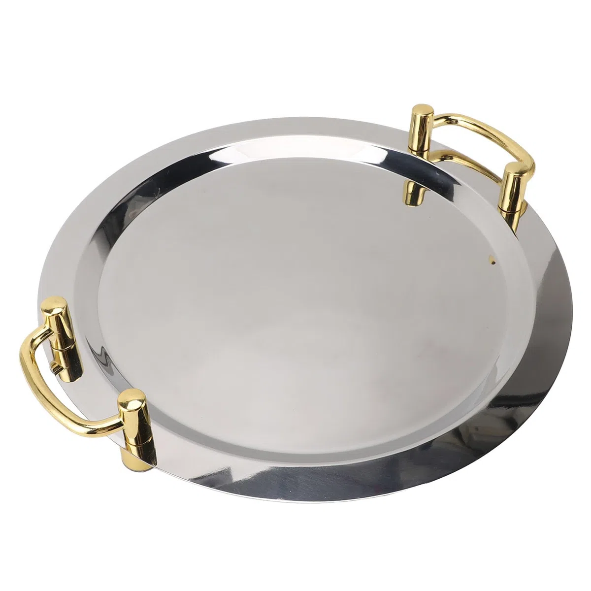 Cocoarm Bandeja para Servir de Acero Inoxidable, Bandeja de Acero Inoxidable 304 con Superficie de Espejo y Dorado, Plato de Cena de Borde Liso para Servir Mesa de Restaurante Buffet de Hotel