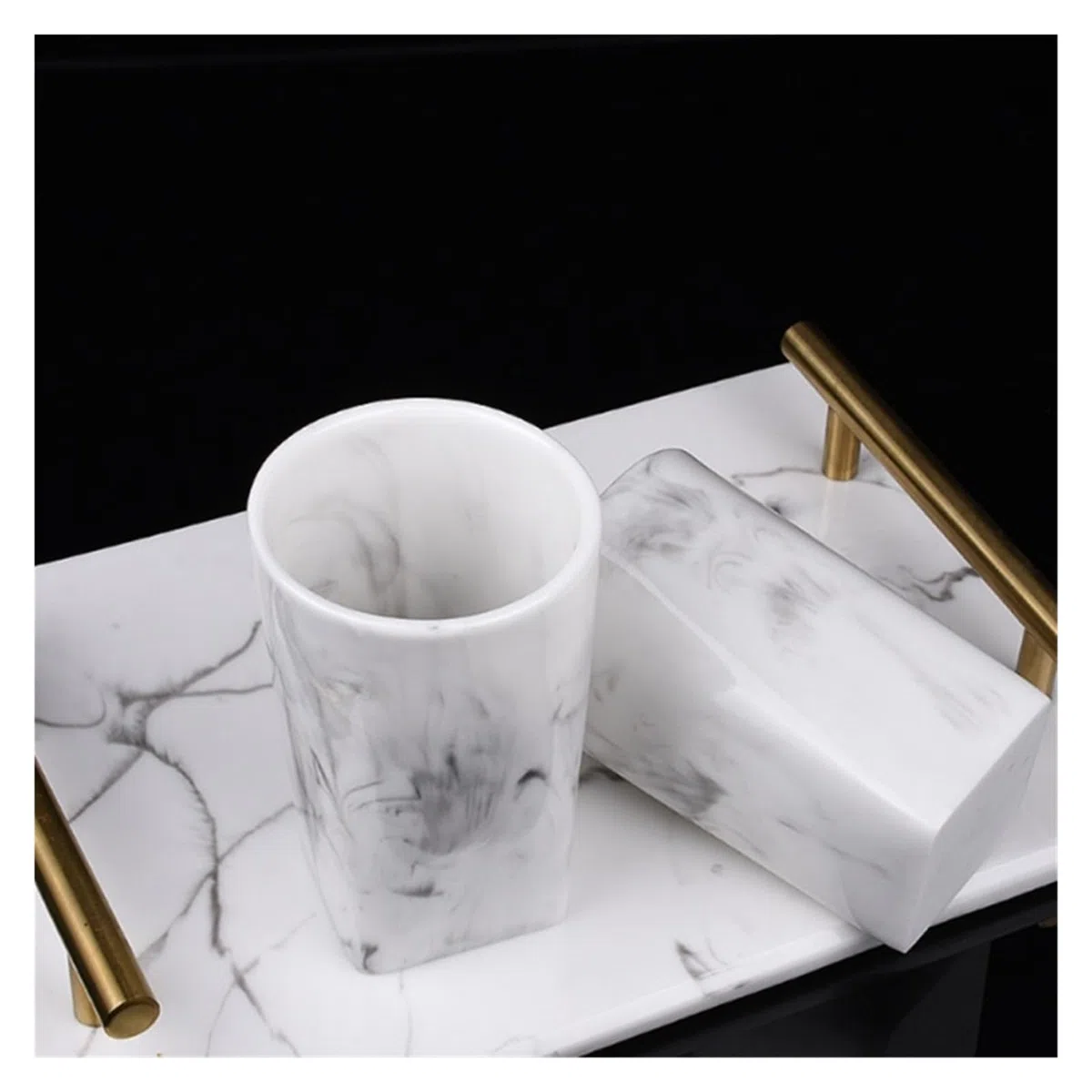 Set Dispensador Jabon Baño Juego de accesorios de baño de imitación de resina y mármol, soporte for cepillo de dientes, jabón, taza for enjuague bucal, botella de champú, juego de lavado for el hogar