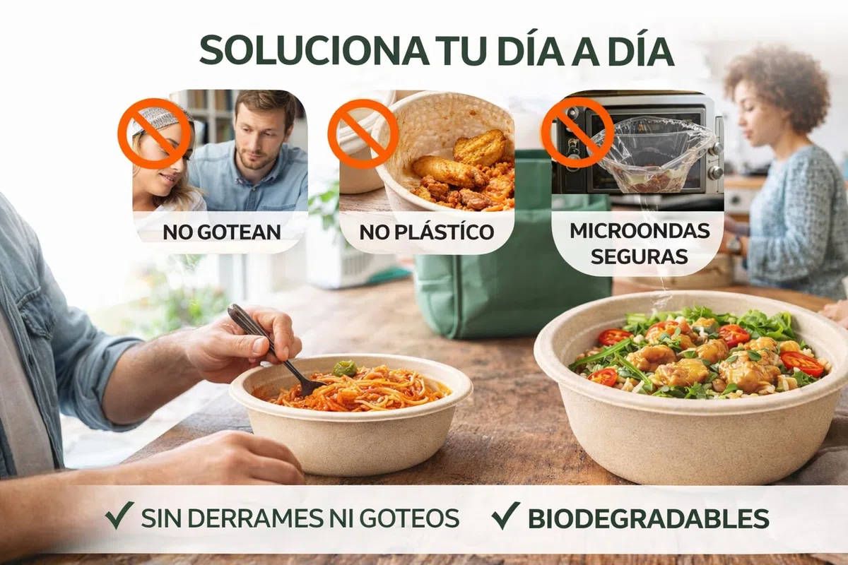 Bol Desechable Bagazo de Caña de Azúcar – Apto Microondas – Biodegradable y Compostable – Antigoteo – Para Caliente y Frío – Kraft Natural o Blanco – 350 ml / 500 ml / 900 ml (100, BLANCO, 500 ml.)