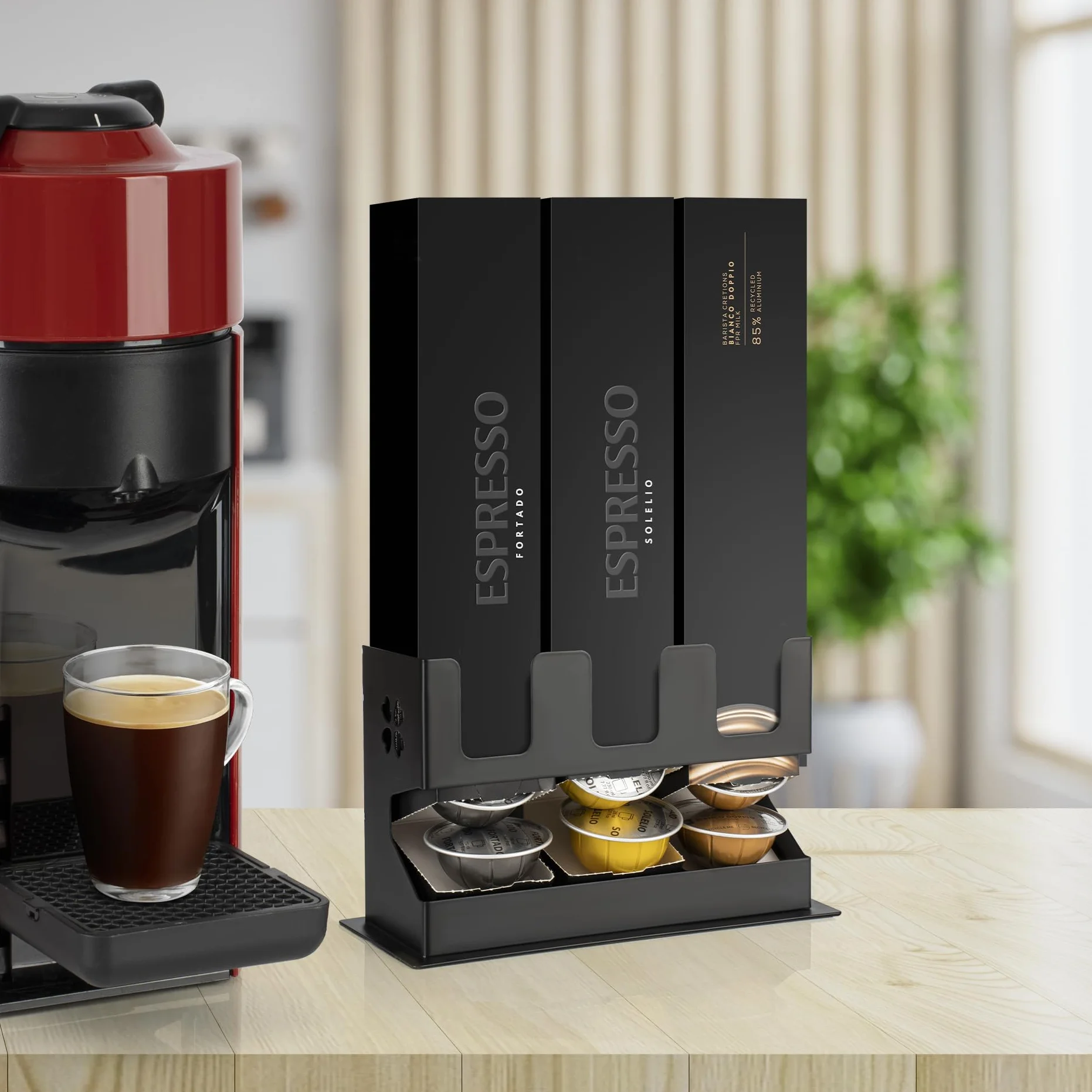Soporte para Cápsulas de Café Compatible con Cápsulas VertuoLine Color Negro Hierro Fundido (Cápsulas de Café con Caja de Manga Excluidas)