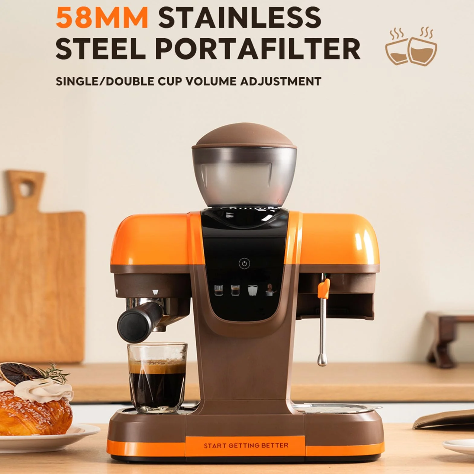 TARSHYRY Semiautomática con Varilla de, Presión de 19 Bares, Gran Capacidad de 800 Ml, Molinillo Integrado, Prensador y Portafiltro de 58 Mm para Uso Doméstico y de oficina. (Enchufe de la UE)