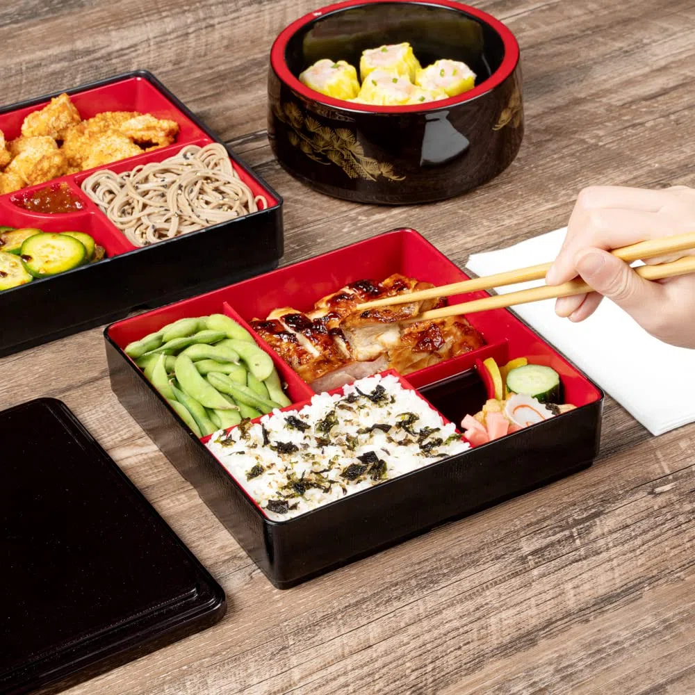 Restaurantware Bento Tek - Contenedor de almuerzo con compartimento de 8.3 x 2.2 pulgadas, 1 contenedor de almuerzo para adultos estilo japonés, con 5 compartimentos a prueba de grasa, caja de