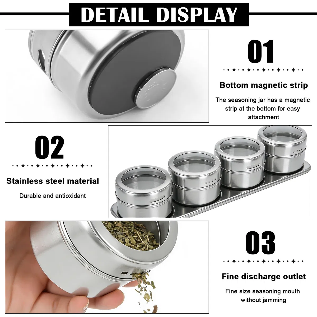 12 tarros de especias magnéticos, 100 ml, de acero inoxidable, transparente, para especias, hierbas, mezclas de especias 2 en 1 con tapa, estante para especias, hierbas, mezclas de especias