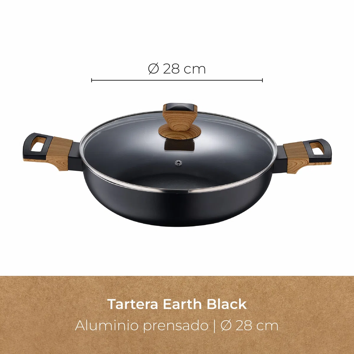 Bergner Earth Black - TARTERA 28X7.5CM ALUMINIO PRENSADO IND C/TAPA