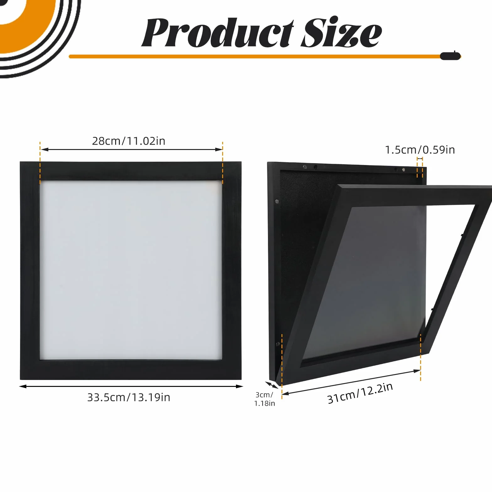 Marco de vinilo para discos de vinilo con protección UV y resistente a los arañazos - Marco para cubierta de vinilo y LP - Marco para álbum LP de 30,5 x 30,5 cm, color negro (1 pieza)