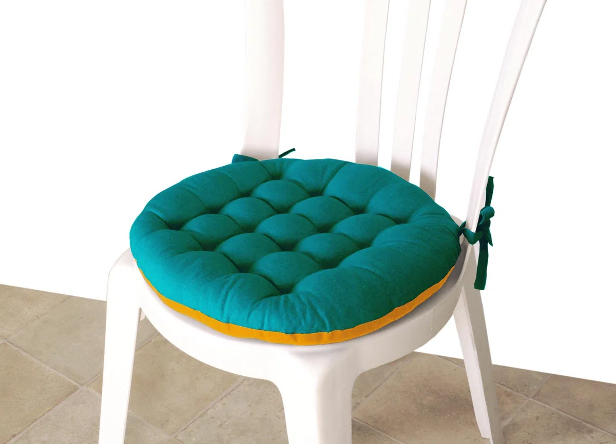 Actout Ciel - Cojín para Silla Redonda, Bicolor D. 40 cm, Azul Pato/Mostaza