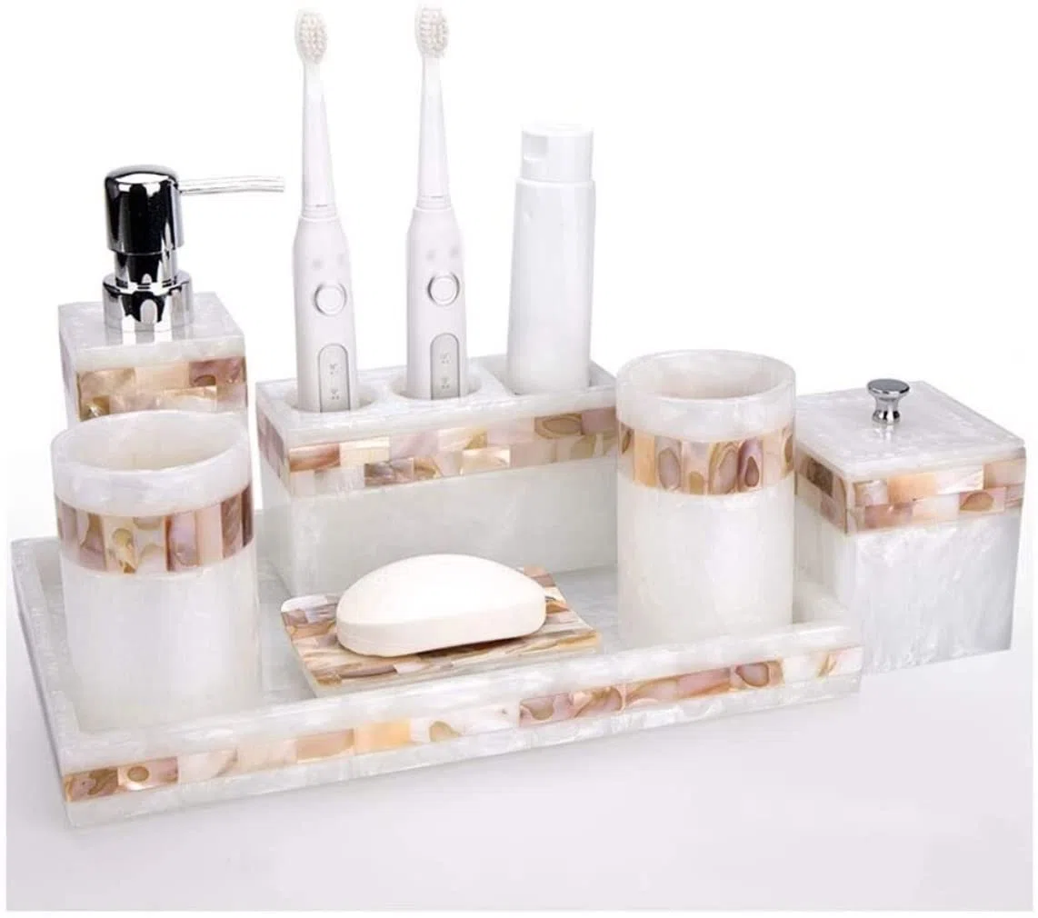 Dispensador Jabón Set Juego De Accesorios De Baño De Carcasa De Lujo Ligero, Soporte para Cepillo De Dientes De Resina, Dispensador De Jabón, Suministros De Baño Baño Accesorios(7pcs)