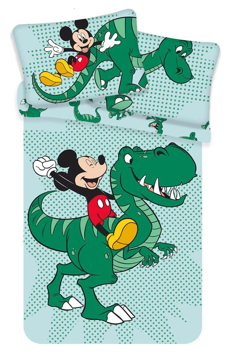 Funda Nórdica Mickey Mouse - Funda Nórdica Disney Infantil de Dinosaurios, para Edredón de Cama de 90, 100x135cm y Funda de Almohada 40x60cm, Color Verde