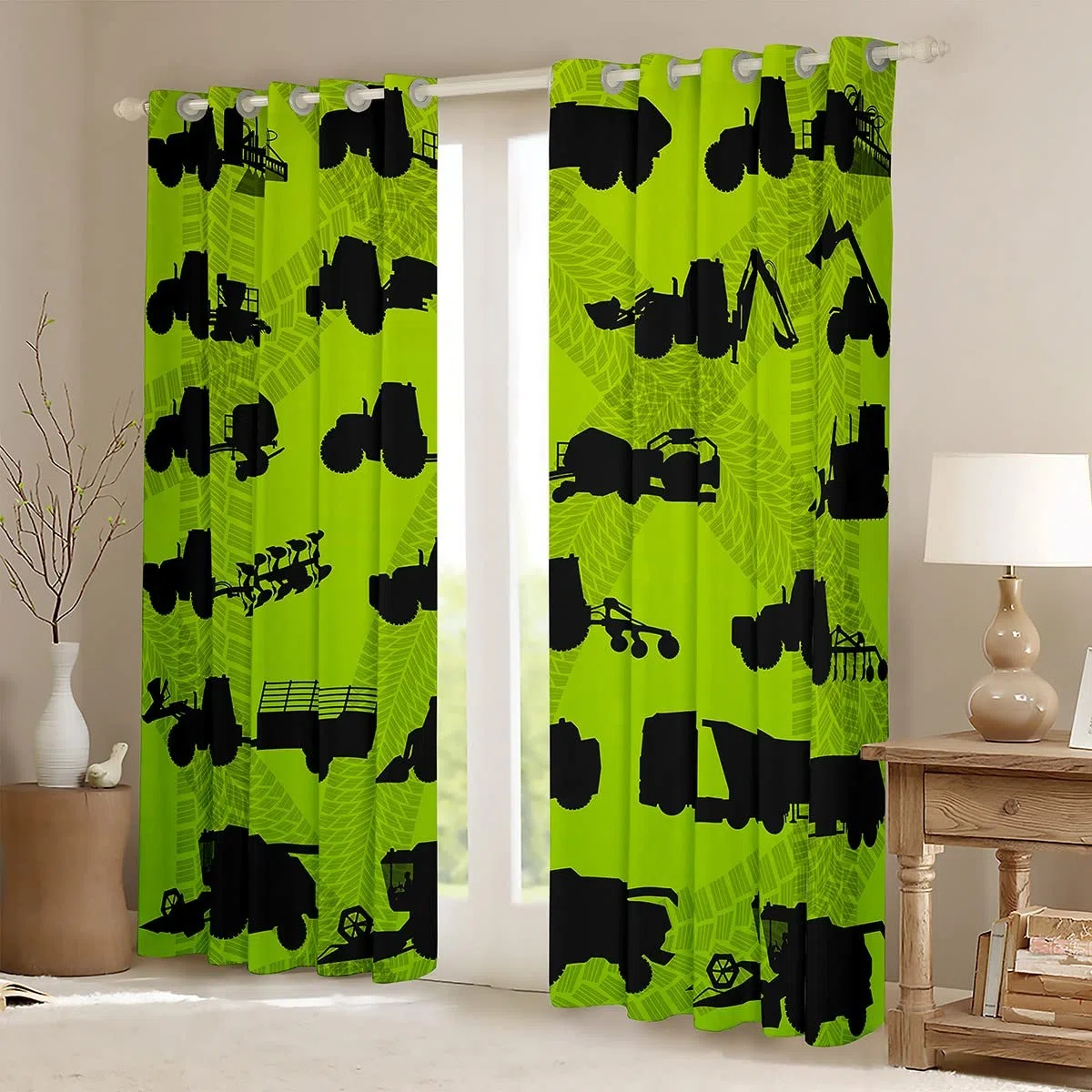 Cortinas de Ventana de Coche de Dibujos Animados para Dormitorio, Sala de Estar, Excavadora, Tractor, Cortinas para niños, construcción de Ventanas, maquinaria, grúas, vehículos, Tratamiento de Venta