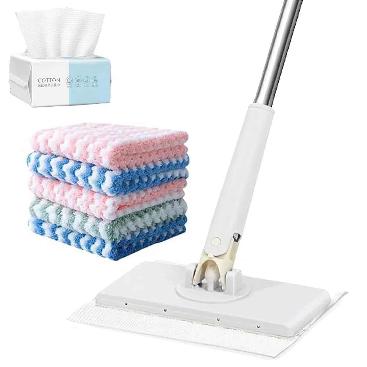 Lazy Mop, mini fregona con agarre a presión, reutilizable de 360°, mini mo-p, mo-p cero tacto, mopas de cambio automático de tela, para suelo, pared, baño, cocina (blanco, 71 cm)