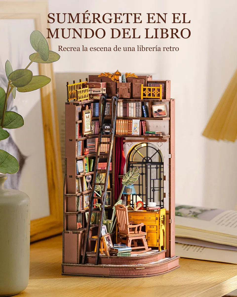 Rolife Book Nook Kit Casas Miniaturas para Montar Silent Corner Study Puzzle Madera 3D Adultos con Luces Decoracion Hogar Libro Maquetas para Construir Adultos Regalo para Profesora Madre Niños