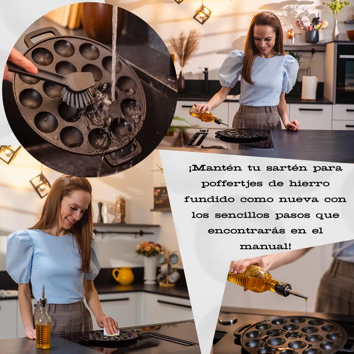 IRONO Sartén de Hierro Fundido para Mini Panquecas - Panquequera Pancakes - Sarten 19 Mini Panqueques, Poffertjes, Crepes,Tortitas