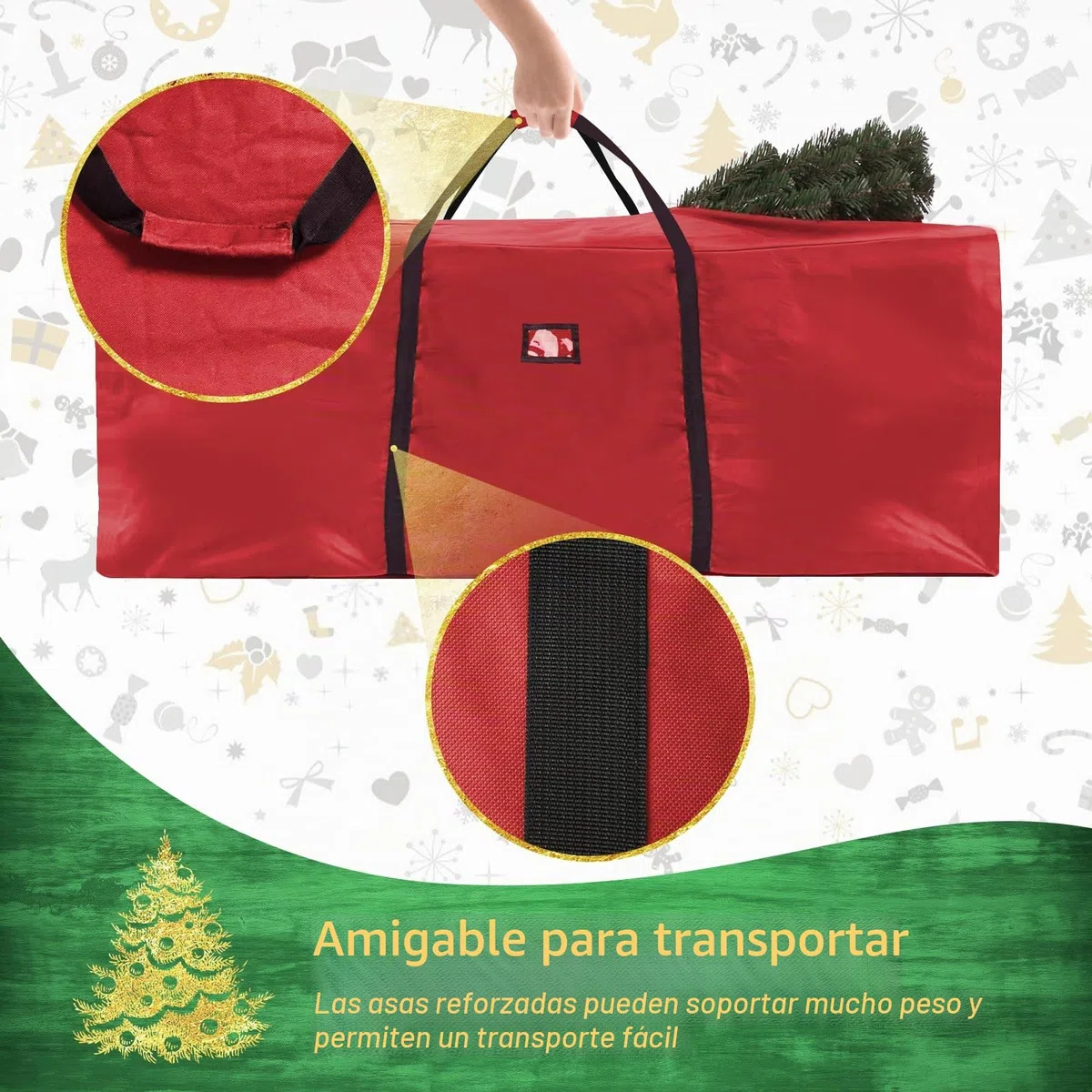 Bolsa Arbol De Navidad, Apta Para Árboles De Navidad De 2.7 M De Altura, Asas Reforzadas Y Resistentes, Contenedores Con Doble Cremallera, Resistente Tela Oxford Impermeable, Color Rojo