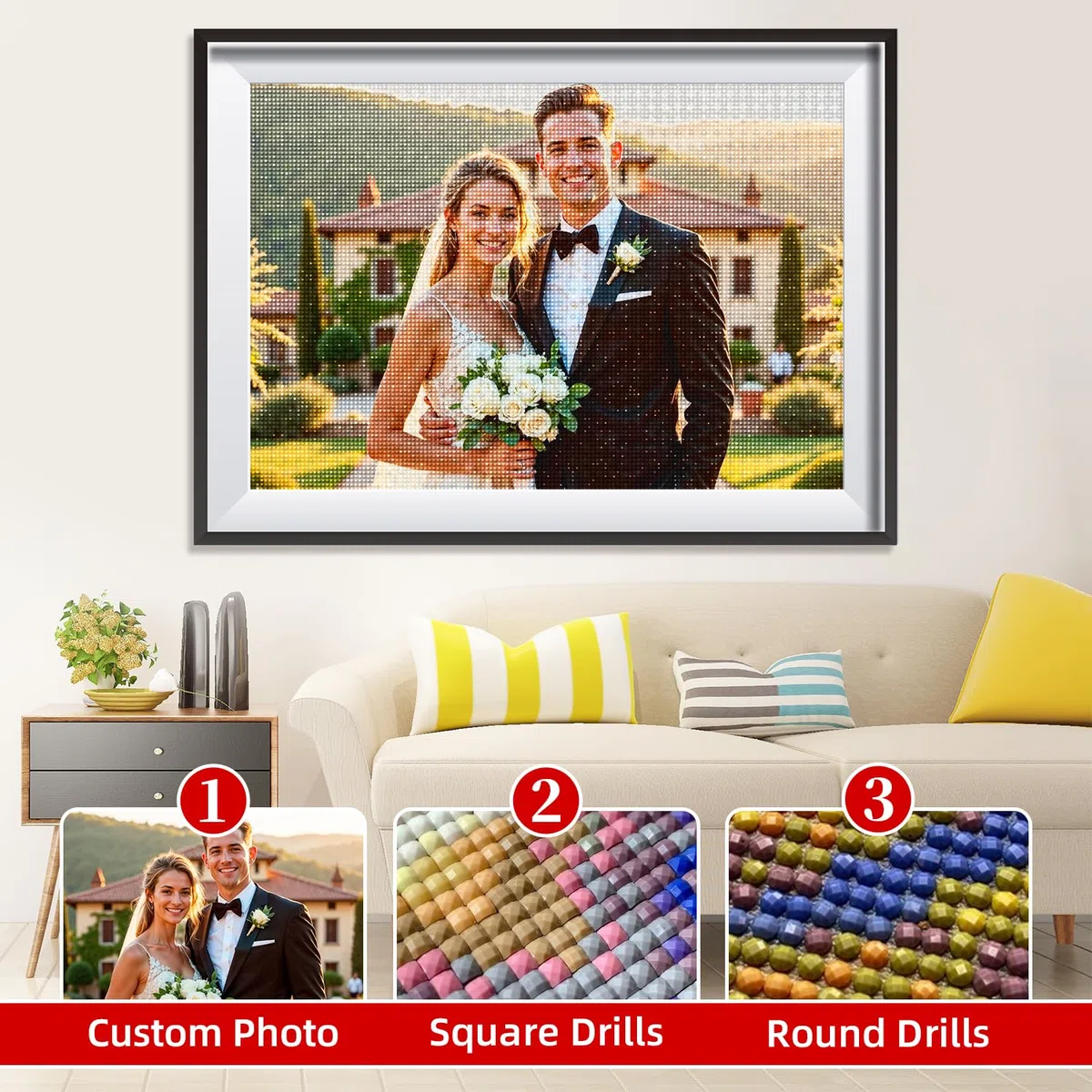 Rainsar Diamond Painting Personalizado con Foto, Pintura de Diamantes Personalizada 5D Kit Completo DIY para adultos, Diamante Cuadrado/Redondo, Regalos San Valentín Decoración Hogar, 40x50cm