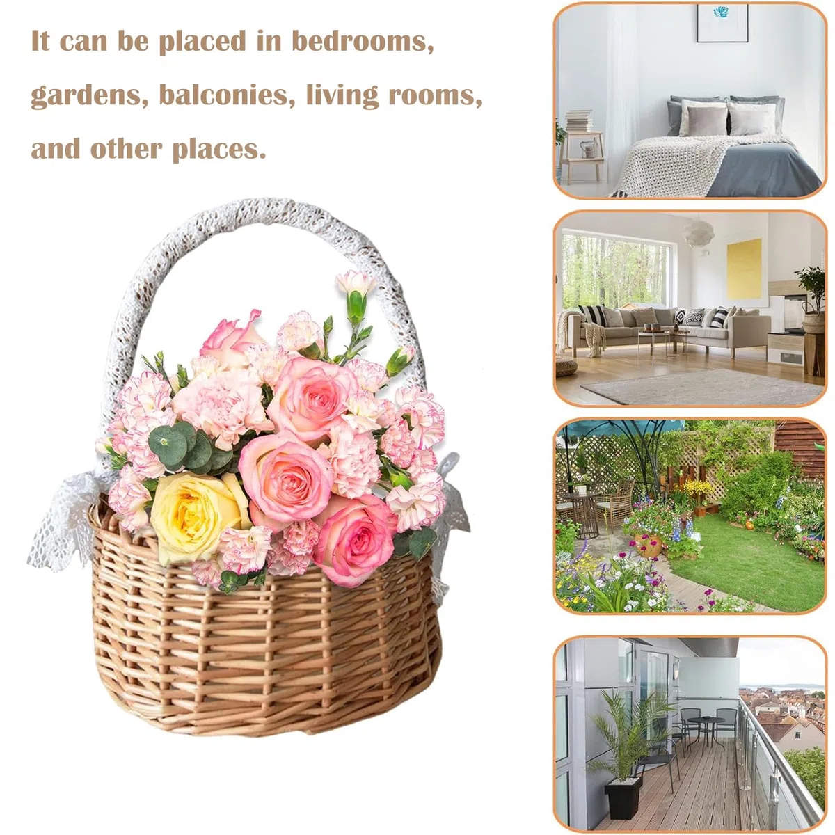 2 Piezas Cesta De Mimbre Cesta De Flores, Cestas Infantiles De Flores De Boda, Cesta Dama De Honor Trenzadas, Cesta Para Comuniones, Decoración De La Mesa De Boda De La Cesta Del Arte