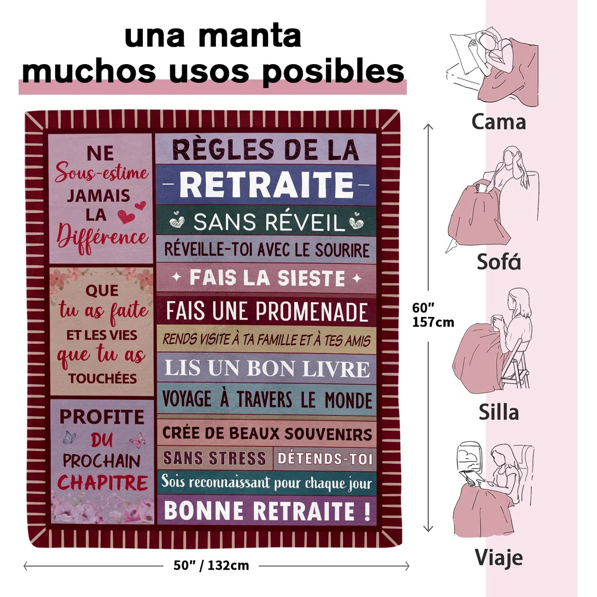 Regalos Jubilacion, Regalo Jubilacion Mujer - Manta Llena de Bendiciones, Regalos Originales para Jubilado para Amigas, Hermanas, Madres, Abuelas(157 * 132cm)