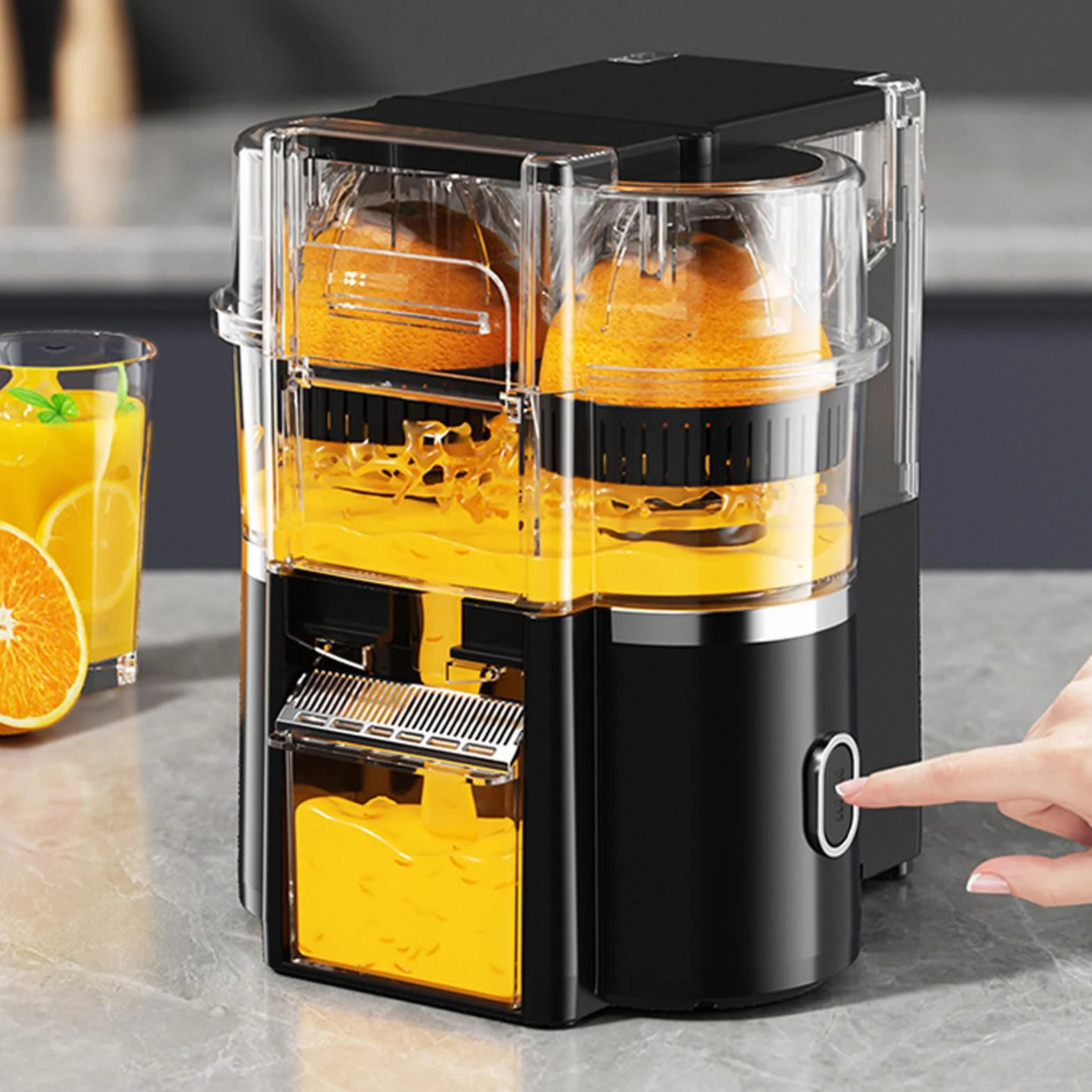 YUYTE Exprimidor de Cítricos Eléctrico Inalámbrico con 8 Ranuras, Capacidad de 500 Ml, Exprimidor Rápido de 20 Segundos para el Hogar, Cocina, Oficina, Extracción Doble de Frutas