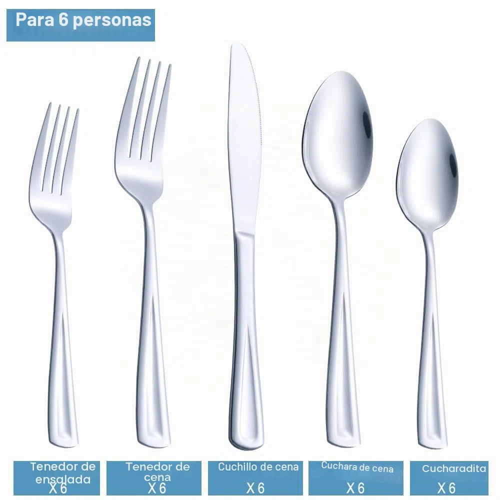 GoGeiLi Juego de 30 Cubiertos de Acero Inoxidable para 6 Personas - Cubertería Completa con Acabado de Espejo - Aptos para Lavavajillas
