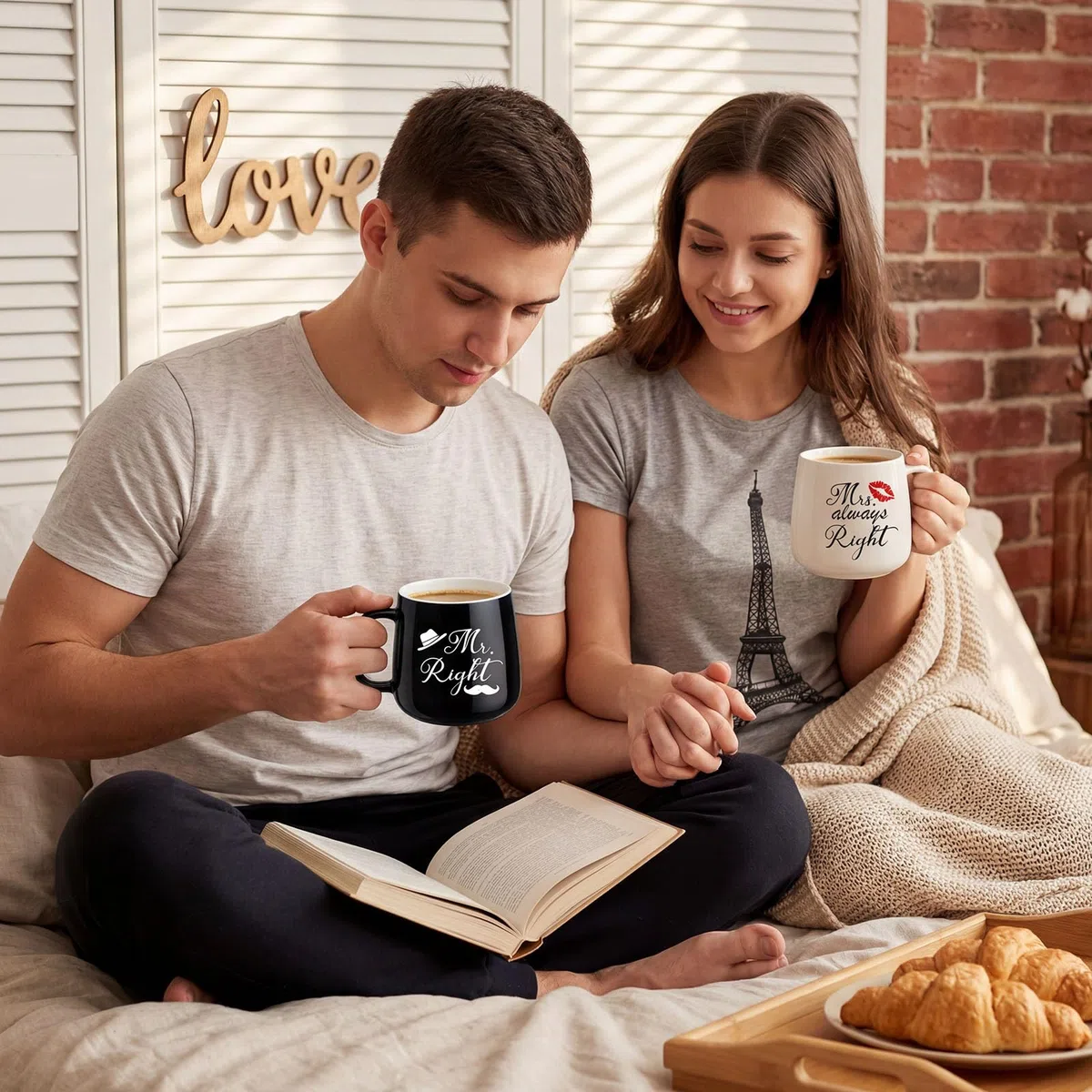 TUZELIYA Mr. Right & Mrs. Always Right Juego de tazas de pareja – Regalo de boda para novios, mujeres y hombres – tazas blancas y negras para parejas y regalos de aniversario para él ella