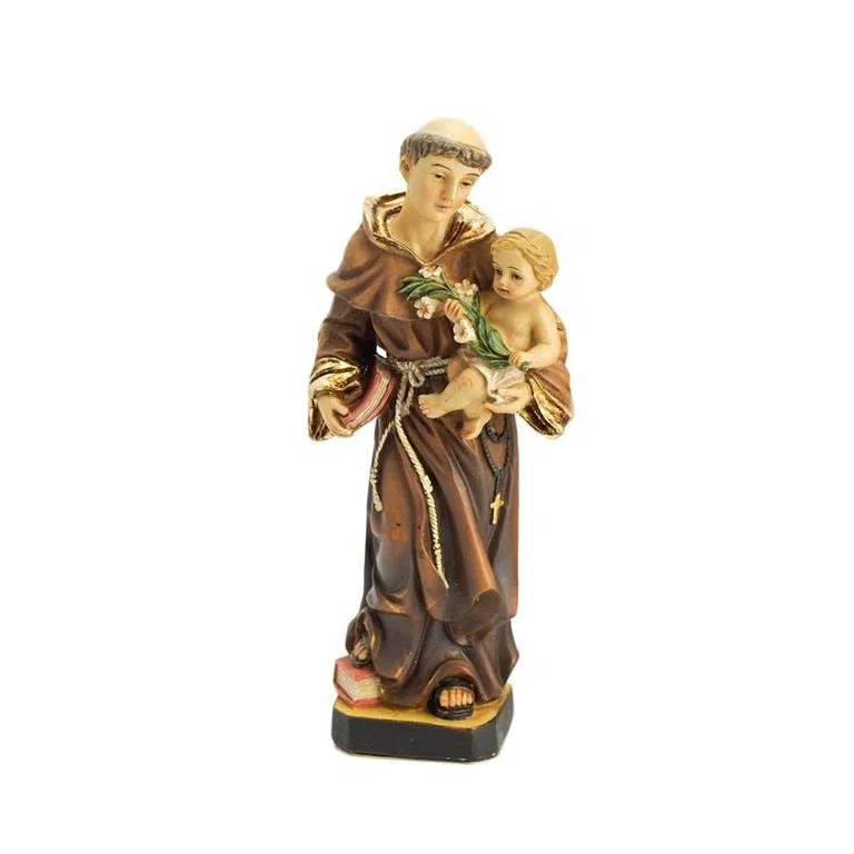 DRW Figura San Antonio niño y Flores Resina Pintada a Mano 14 cm