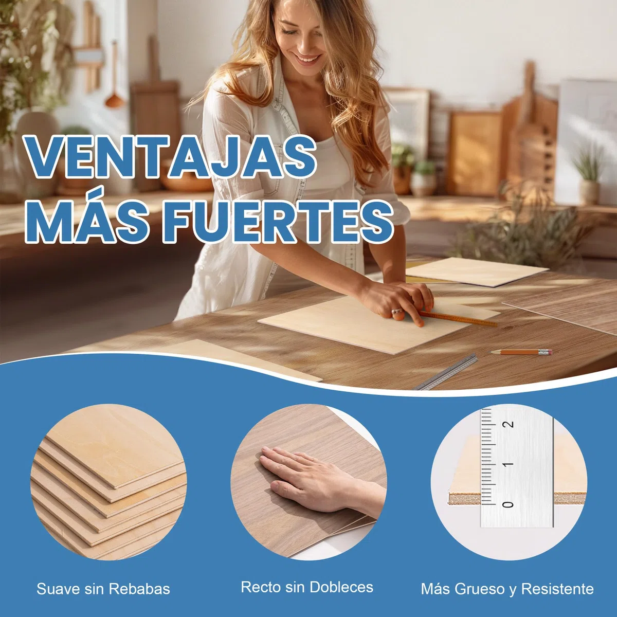 ROBOTIME 12 Piezas Placajes de Tilo Contrachapado, 305x305x3mm, Tabla de Madera en Bruto, Panel de Hoja para Corte Láser, Ideal para Pintura, Pirograbado, Bricolaje, Fabricación de Maquetas