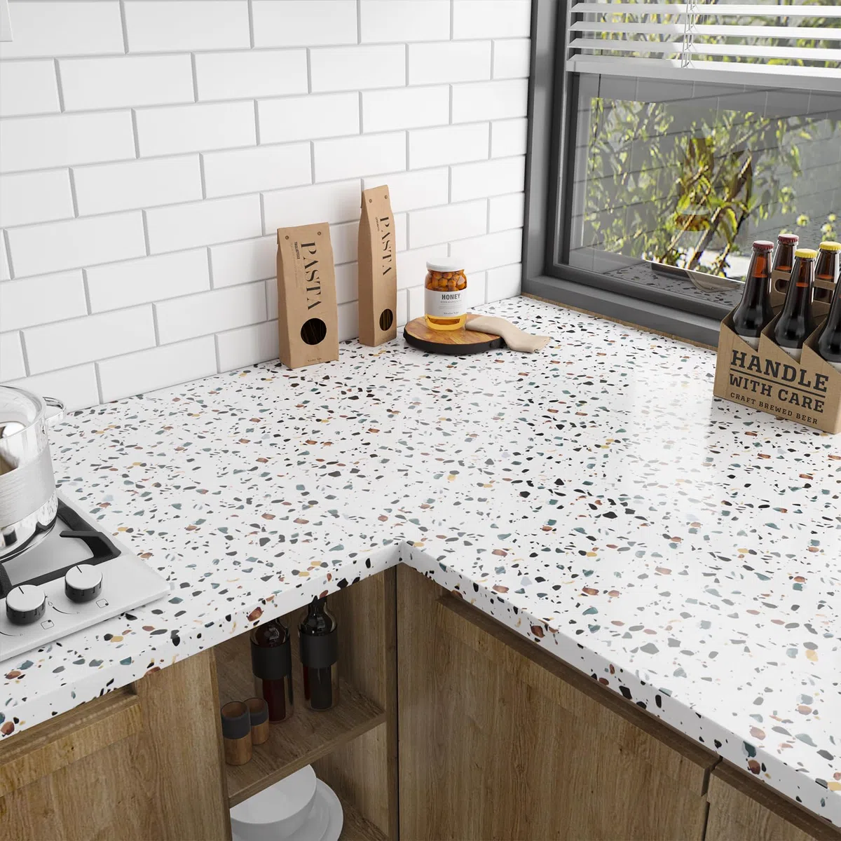 Stickyart Vinilo Adhesivo Muebles Efecto Terrazo Blanco 90cmX400cm Rollo Papel Adhesivo Para Muebles Cocina Papel Pintado Autoadhesivo Pared Lavable Vinilo Encimera Vinilos Bano Revestimiento Cajones