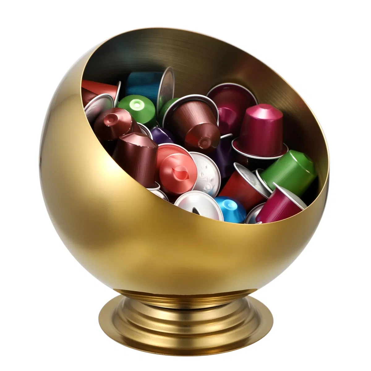 Soporte para cápsulas de café (metal dorado) - Cuenco de almacenamiento para bocadillos y caramelos, soporte de almacenamiento para granos de café (altura 18 cm)