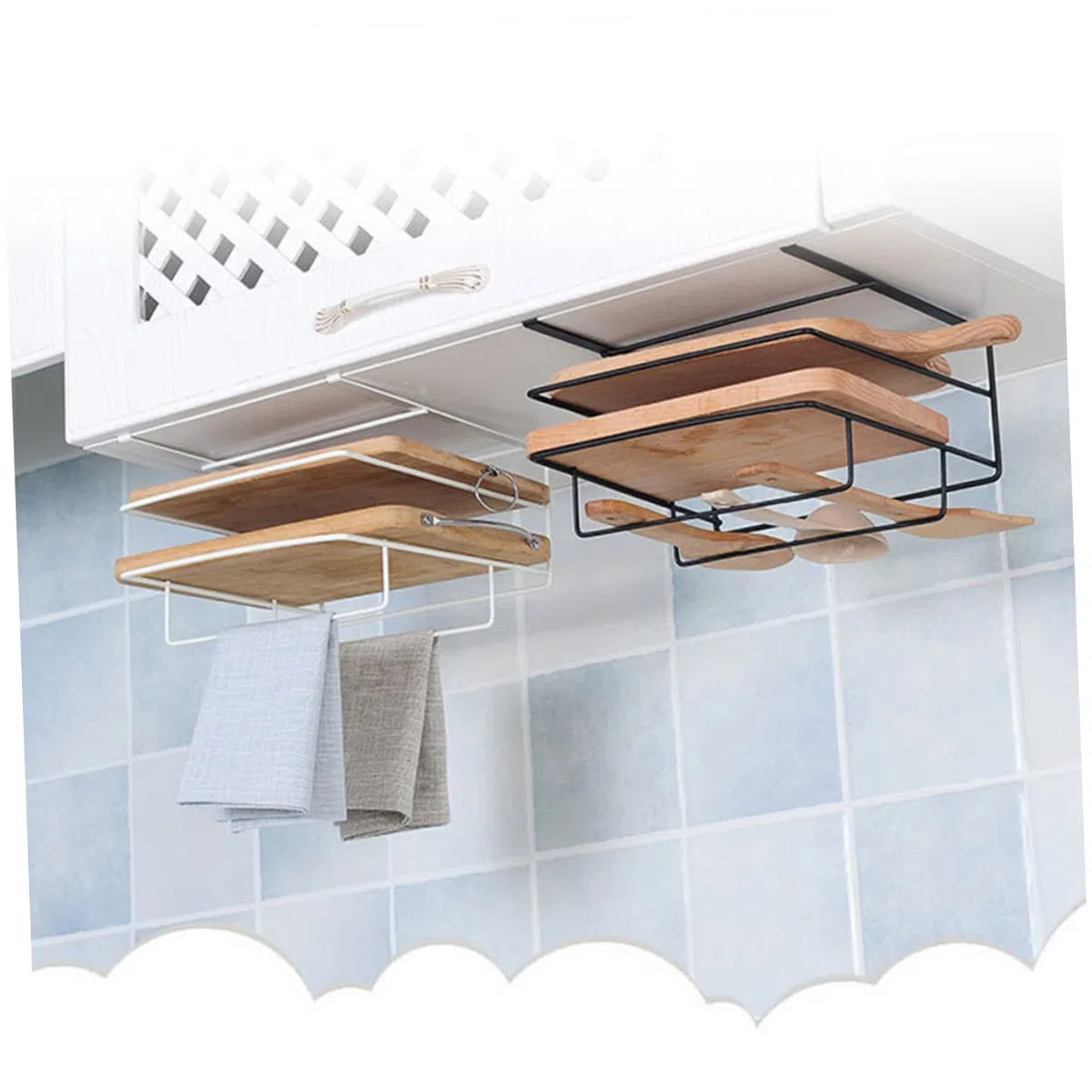 HEALLILY Estante De Pared Para Tabla De Cortar De Doble Piso Con Toallero Y Bandeja De Goteo Organizador De Cocina De Hierro Para Gabinetes Y Encimeras 10.23X8.66X5.90 Pulgadas