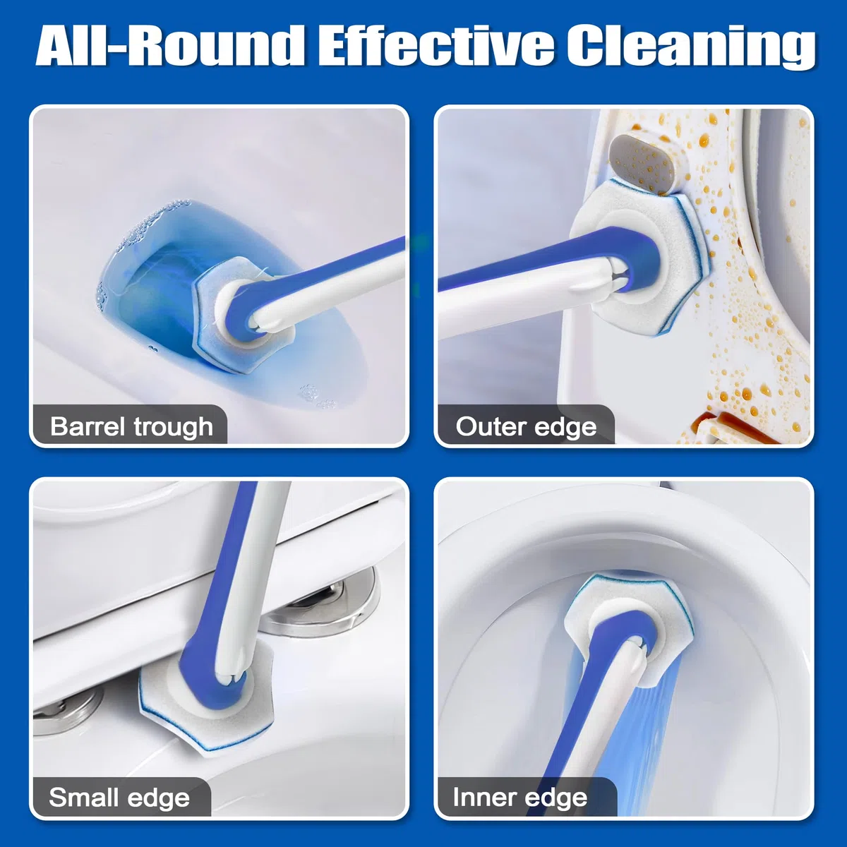 JEHONN Escobilla Baño Desechable WC, Cepillo para Inodoro con 48 Rellenos de Detergente, Toilet Brush Mango Largo Montado En La Pared, Adecuado para Piscina Fregona Lavabo (Azul)