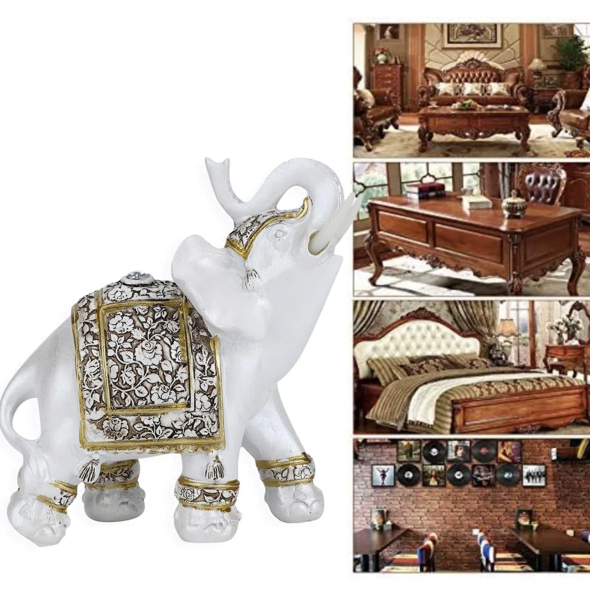 Feng Shui estatuas de Elefante para la Fortuna de la Riqueza, Resina Estatua de Elefante Afortunado Coleccionable, Escultura de Elefante de Estilo de Porcelana, decoración de la Oficina del hogar