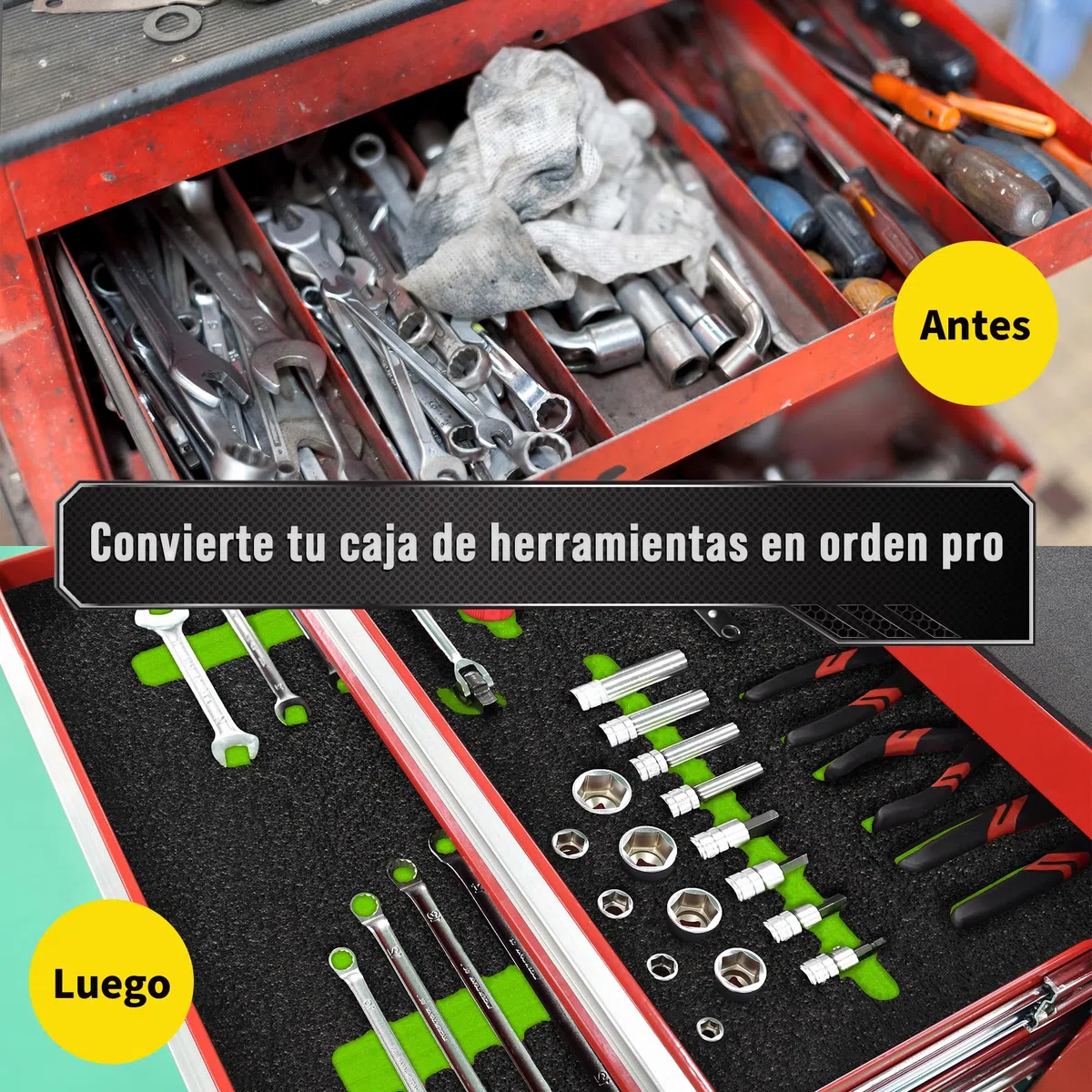 Precision Defined Espuma para Caja de Herramientas - Insertos de Espuma para Cajas, Shadow, para Herramientas - Negro/Verde (40,6 x 30,4 x 2,54 cm, Paquete de 4)
