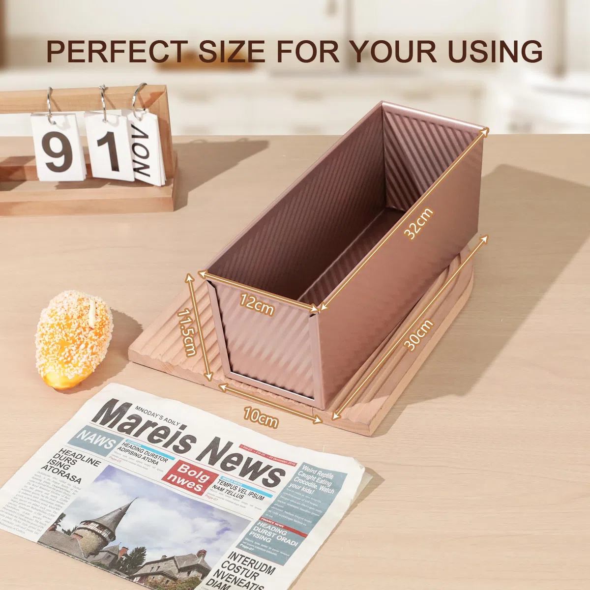 VINATO Molde Pan Horno, (32x12x11.5CM) Dimensiones Grandes, PARA 1000 G DE MASA，De Acero Al Carbono, Molde Para Pan Con Tapa Antiadherente, Ideal Para Tostadas, Brotbackform