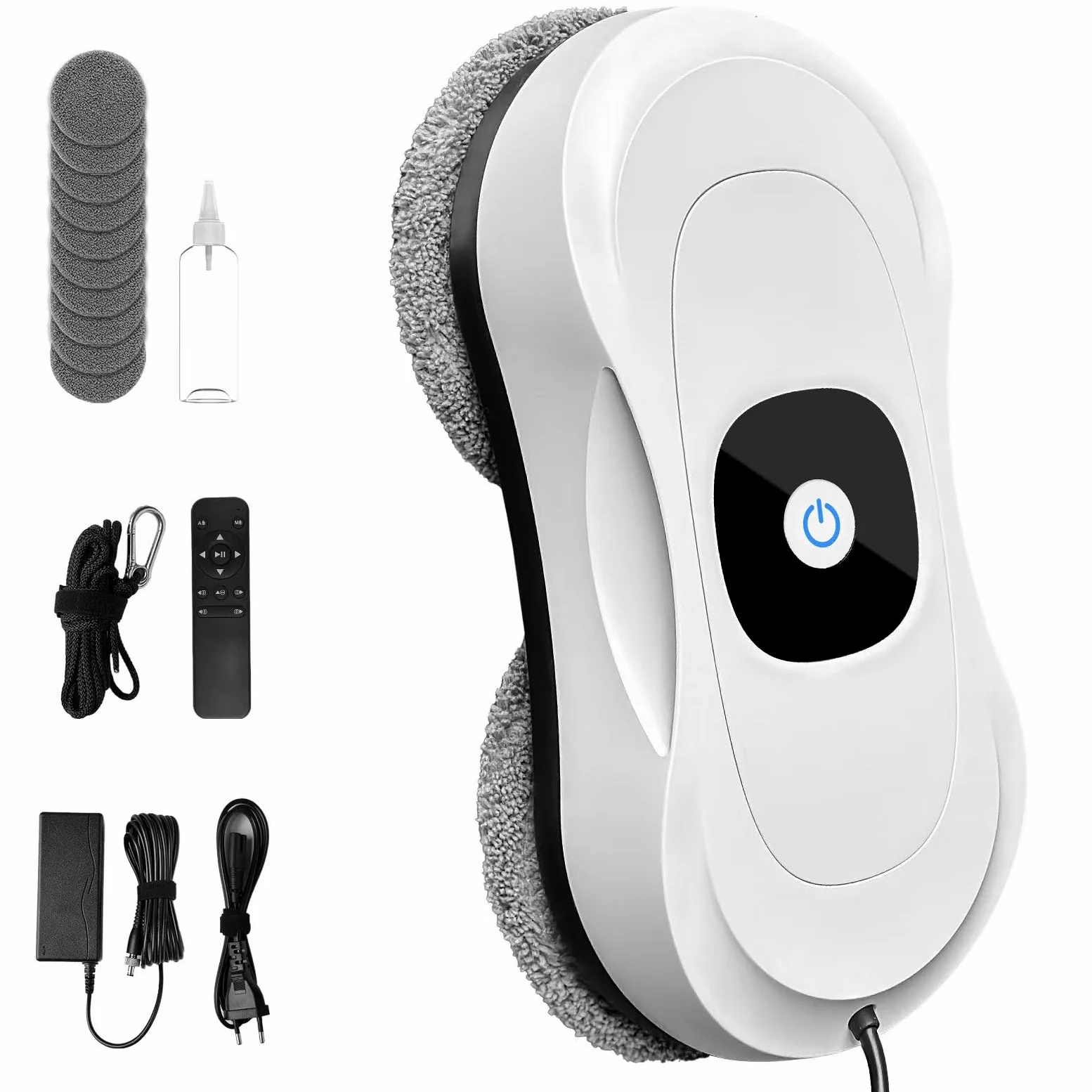Robot Limpiacristales 2800Pa Limpiacristales Electrico Limpia Cristales Electrico Robot Limpiador de Ventanas con Control Remoto, 10 Piezas de Tela Adecuado para Superficies Verticales Lisas