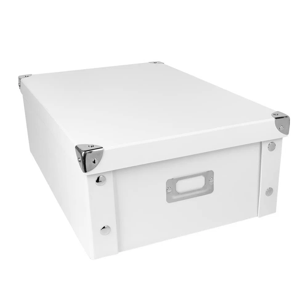 Ideen mit Herz Cajas organizadoras, juego de 3 unidades, caja de almacenamiento con tapa, plegable, de cartón y metal, 16 litros, cada una de 40,5 x 28 x 14,5 cm, color blanco