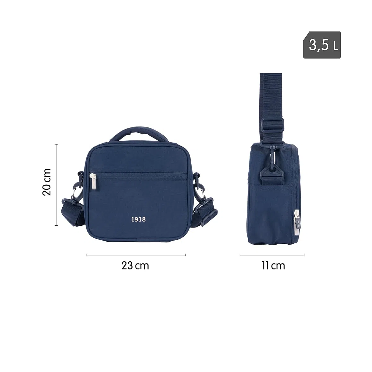 BOLSA ISOTÉRMICA PORTA ALIMENTOS CON 3 RECIPIENTES (3,5L) SERIE 1918, AZUL MARINO MILAN