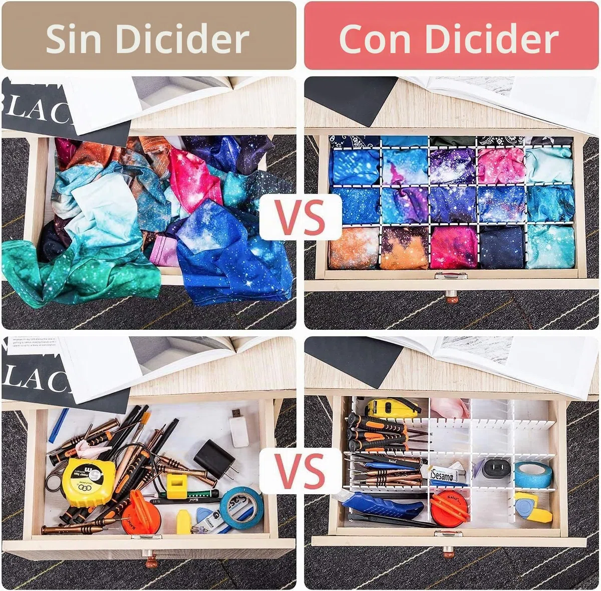 40 Piezas Separadores de Cajones, Ajustable Organizador de Cajones para Sujetador, Calcetines, Ropa Interior, Oficina, Cocina, Dormitorio y Tocador Blanco
