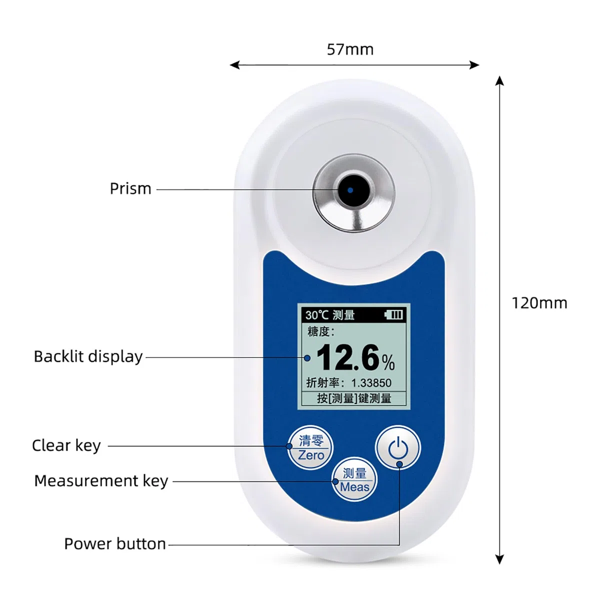 Medidor Brix, Refractómetro Digital Brix con Compensación Automática de Temperatura, Rango de Medición 0-55% y Precisión ±0.2%, Pantalla Retroiluminada y Prueba Rápida, para Jugos, Miel, Bebidas