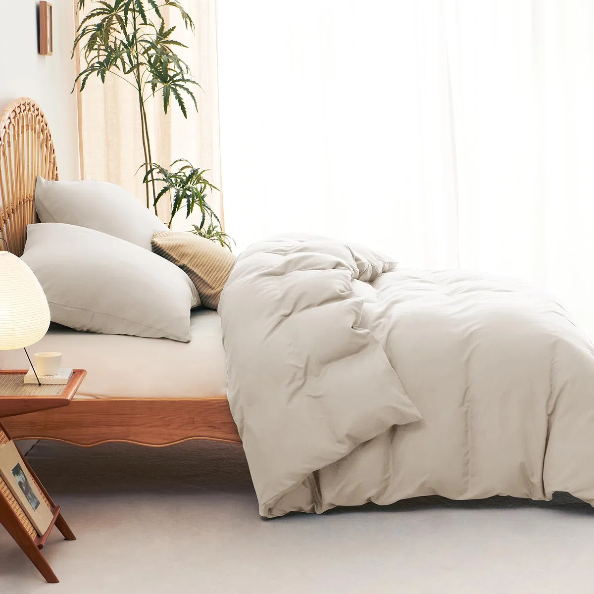 WAVVE Funda Nórdica 200x200 cm 1pc con Funda Almohada 65x65 cm 2pcs, Beige