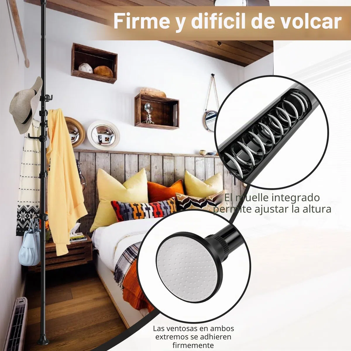 Perchero ajustable de 140 cm a 310 cm, negro con 12 ganchos para colgar abrigos, chaquetas, sombreros y bufandas, adecuado para salón, balcón, cocina