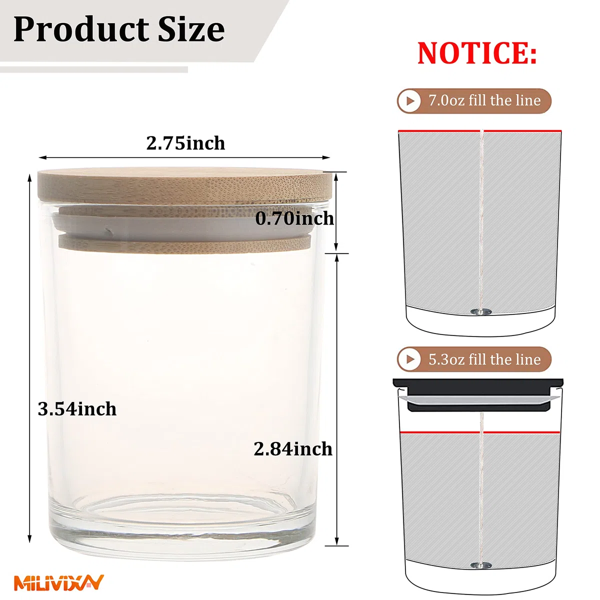 MILIVIXAY - Juego de 12 tarros de vidrio transparentes vacíos de 200 ml con tapas para la fabricación de velas, especias, recipientes de polvo