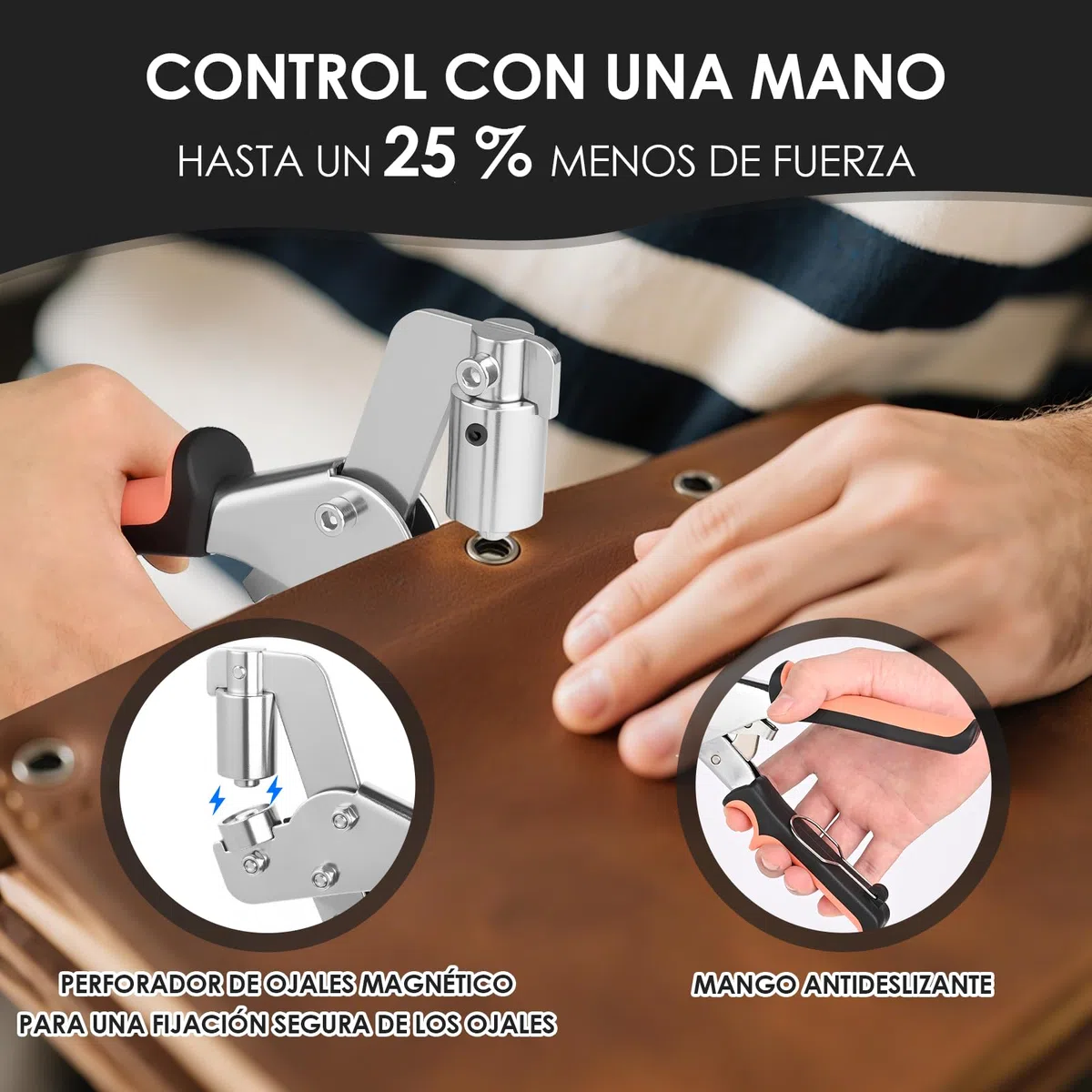 Remachadora Ojales Profesional Con Palanca Y Función Magnética, Herramienta Para Lonas Con 500 Ojales Incluidos, Ideal Para Cartón, Manualidades Y Tela, Remachadora Para Tela