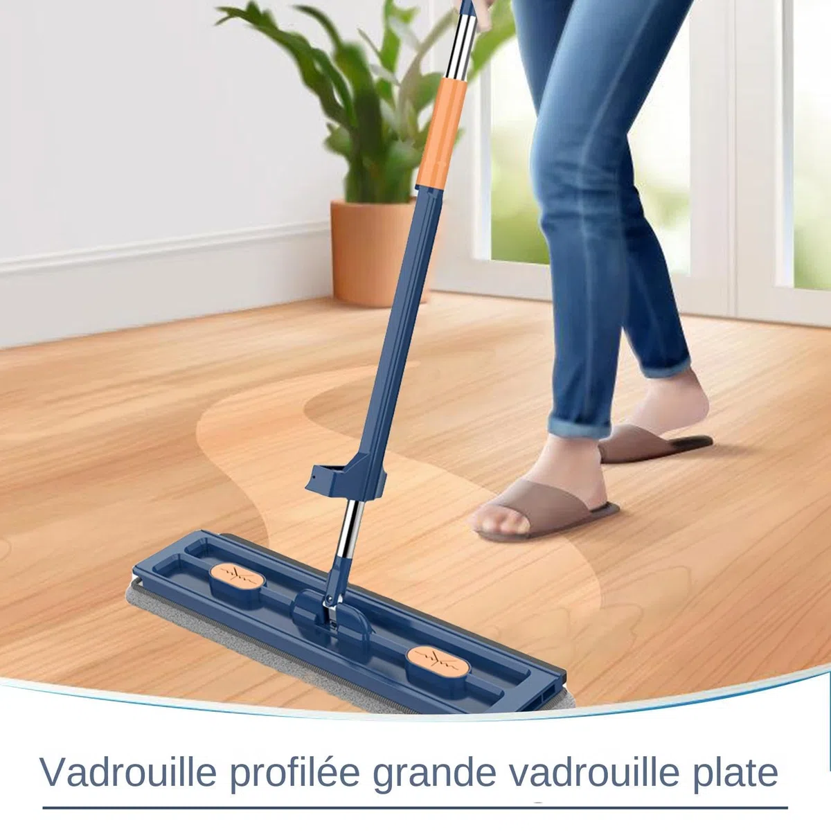 Fregonas Planas para Limpieza de Suelos, Fregona de Microfibra | Fregona Plana, Fregona seca y húmeda con 2 almohadillas de microfibra reutilizables para húmedo y