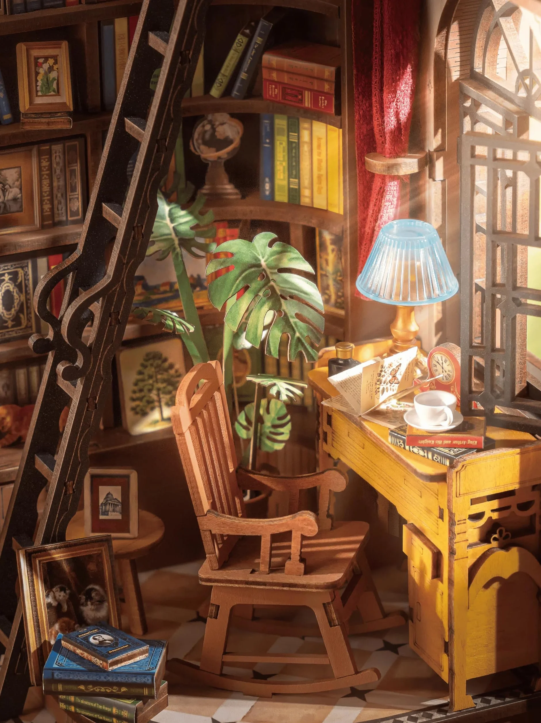 Rolife Book Nook Kit Casas Miniaturas para Montar Silent Corner Study Puzzle Madera 3D Adultos con Luces Decoracion Hogar Libro Maquetas para Construir Adultos Regalo para Profesora Madre Niños