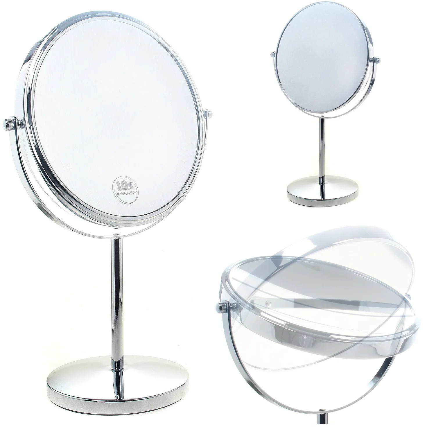 TUKA - Espejo cosmético Independiente, Zoom 10x, Espejo de Maquillaje de 8 Pulgadas con Pedestal para baño y Dormitorio, Cromo Doble Cara