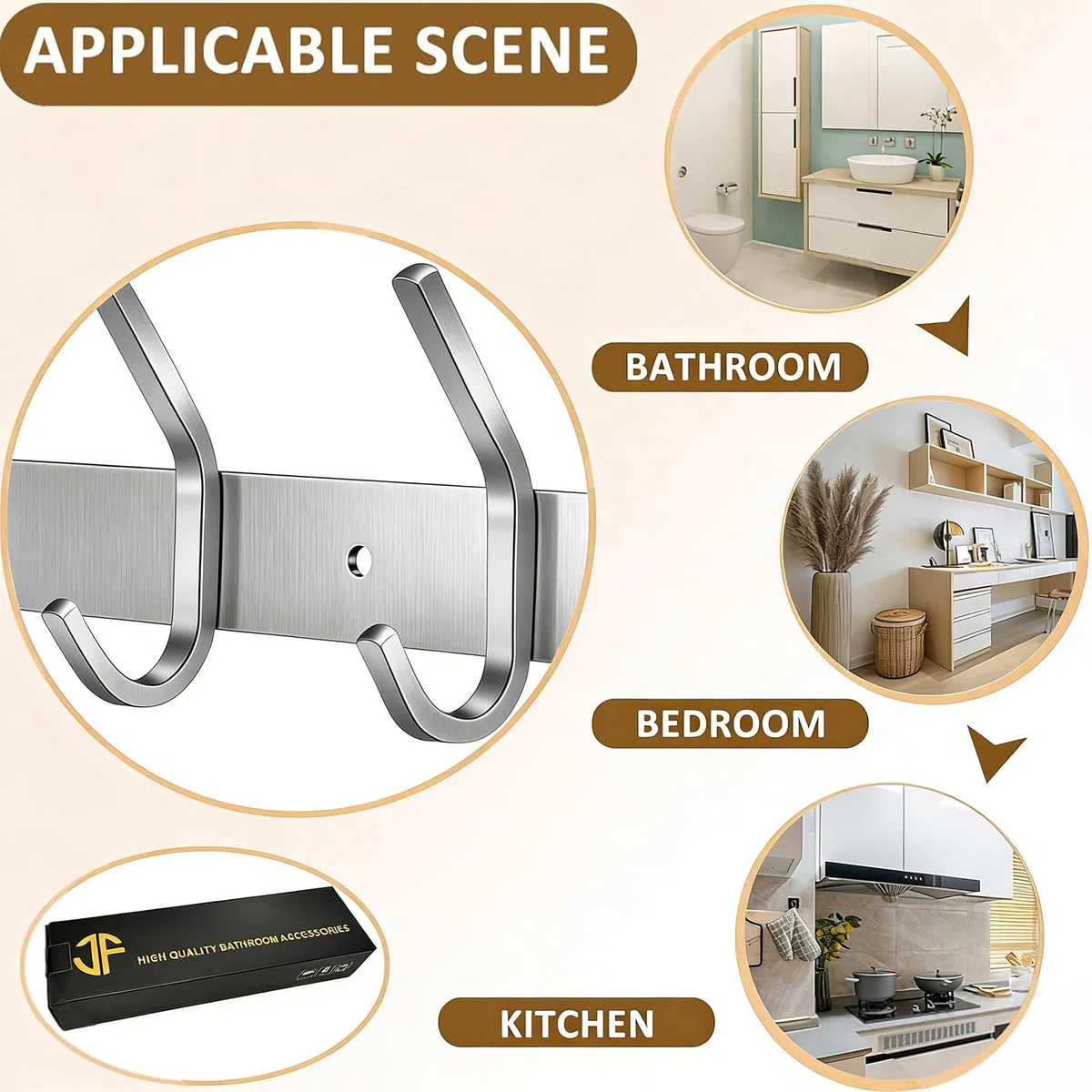 Perchero de Pared, Ganchos de Percheros de Pared Acero Inoxidable, Perchas de Pared Ideal para Dormitorio Baño (6-Gancio, Plata)