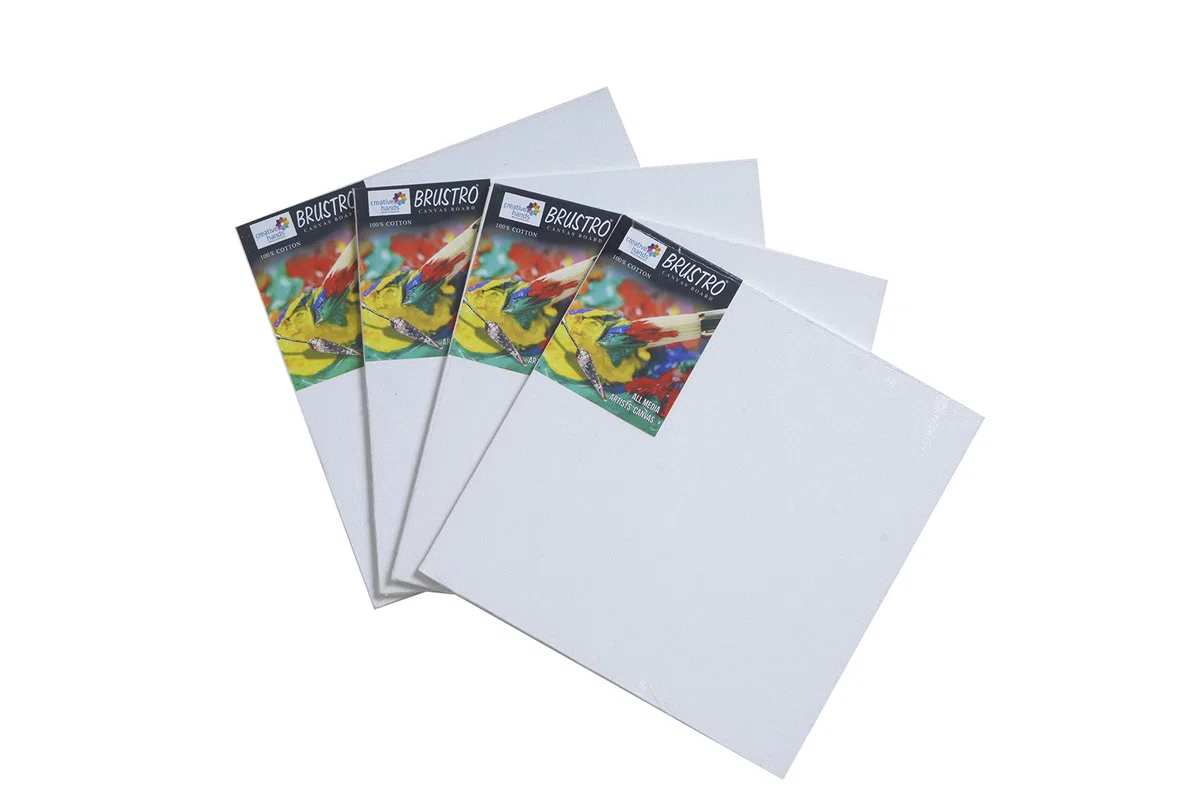 Brustro Artists - Tableros de lienzo 100% algodón, grano medio, 4 mm de grosor, 4 unidades, apto para pinturas al óleo y acrílicas (12 x 12 pulgadas)