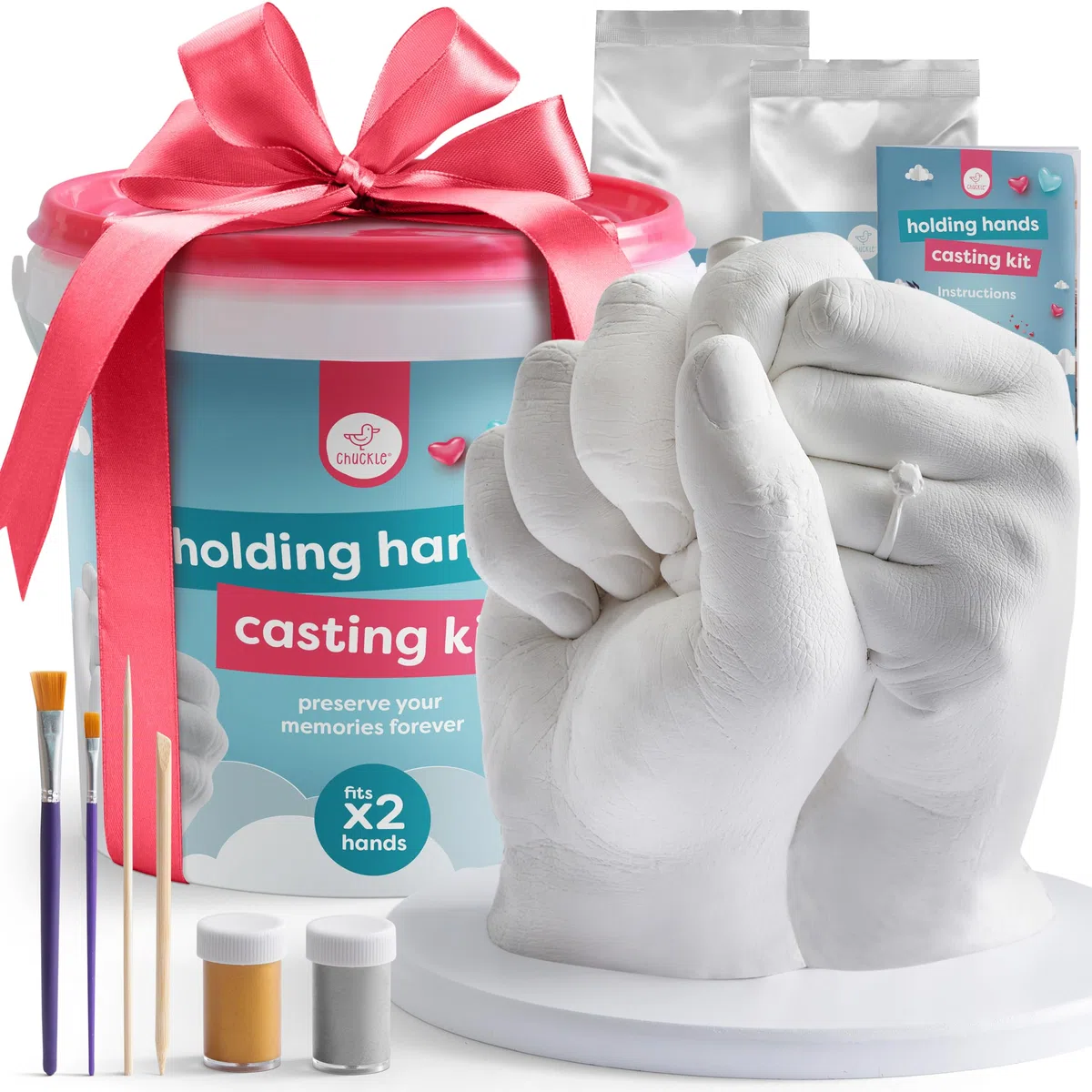 chuckle Kit 3D de Molde de Manos - Set Completo de Escultura con Base, Pinturas y Yeso - Regalo Original para Parejas, Madres o Padres